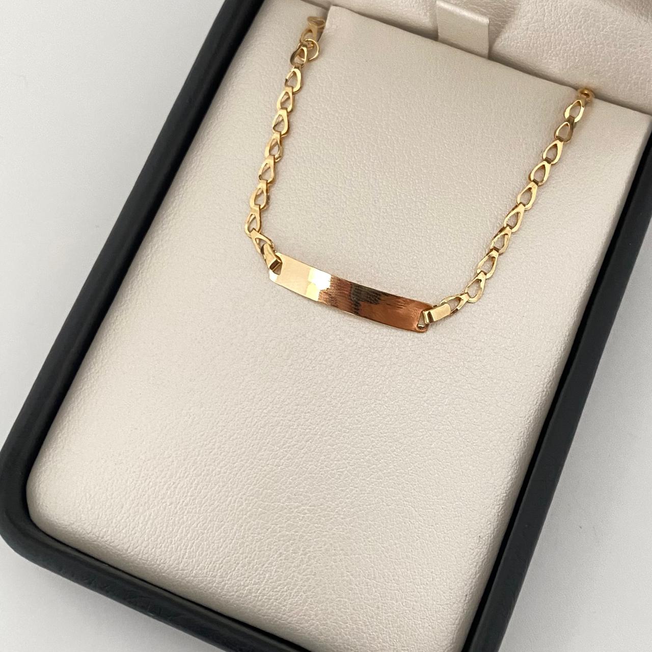 Pulso bebé placa rectangular tejido gota Oro amarillo 18k 1,15 Gr / 14,5 Cm  Broche 0,15